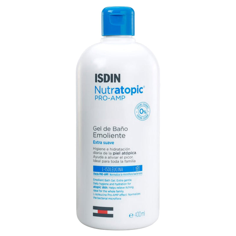 ISDIN Nutratopic Pro-Amp Emollient Bath Gel 400ml for atopic skin care.
