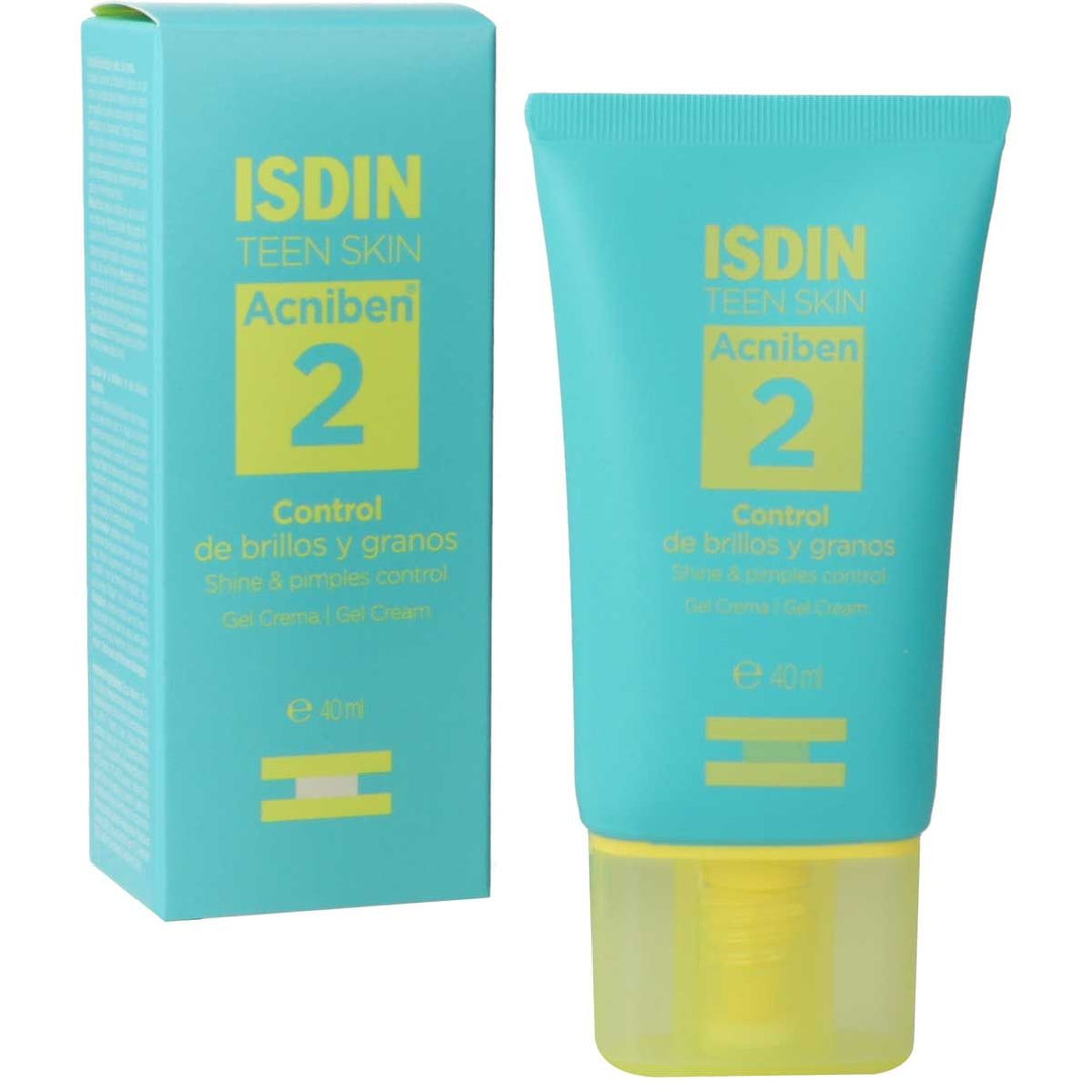 ISDIN Teen Skin Acniben 2 Control Gel Cream 40ml, non-greasy formula reduces pimples and mattifies oily skin.