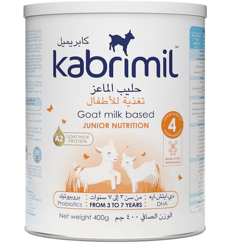 Kabrimil 4 Junior Nutrition Milk 400g container for children aged 3 to 7 years.