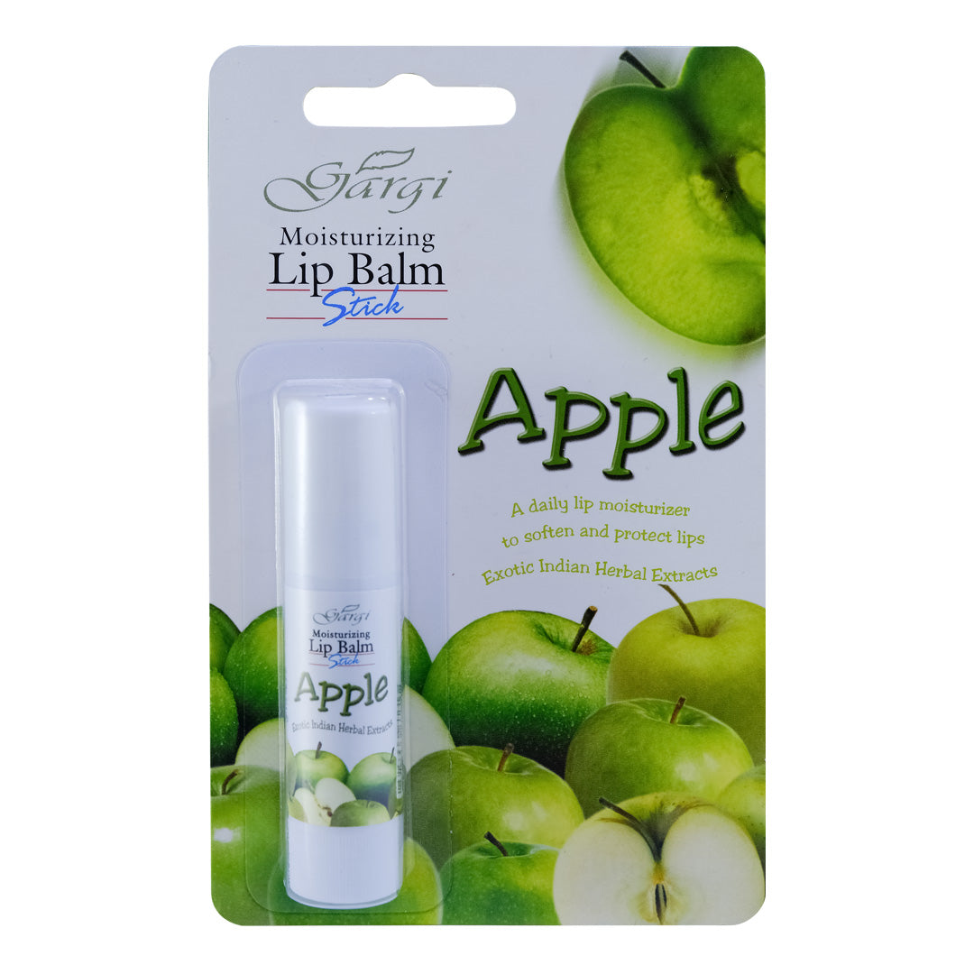 Gargi Moisturizing Lip Balm Stick 4.5G Apple packaging with green apples illustration.
