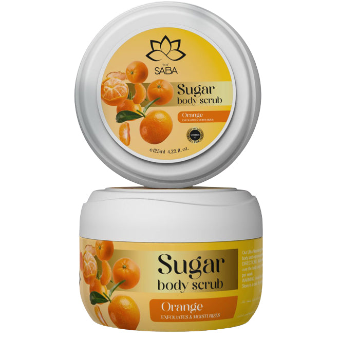 The Saba Sugar Body Scrub Orange 125ml with natural ingredients and orange extract.