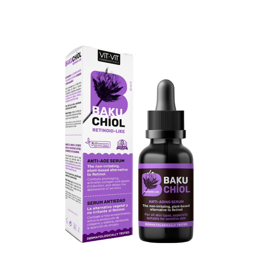 Vit Vit Bakuchiol Serum 30ml, plant-based rejuvenating skincare bottle with precision pipette.