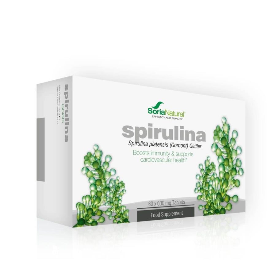 Soria Nat Spiruline 600mg 60 tablets food supplement packaging.