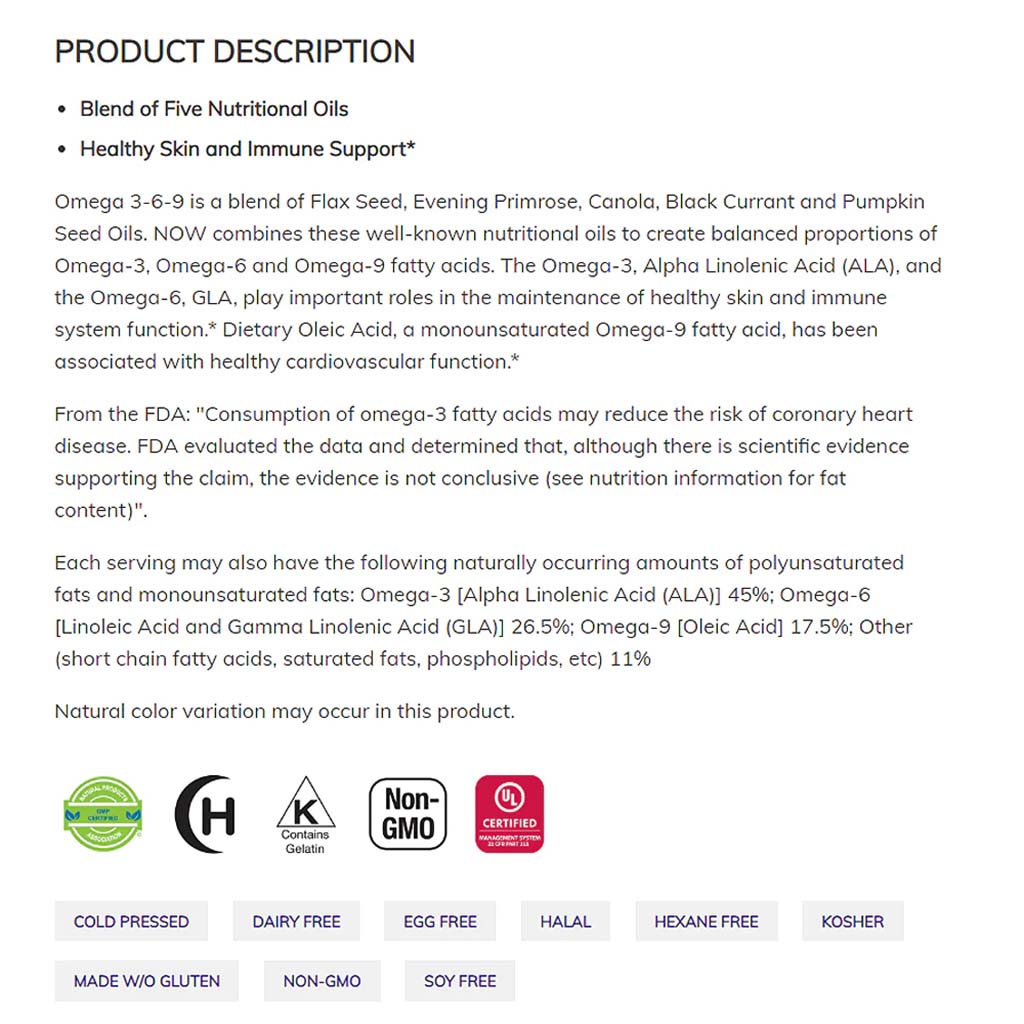 Now Omega 3-6-9 1000mg Soft Capsules 100s