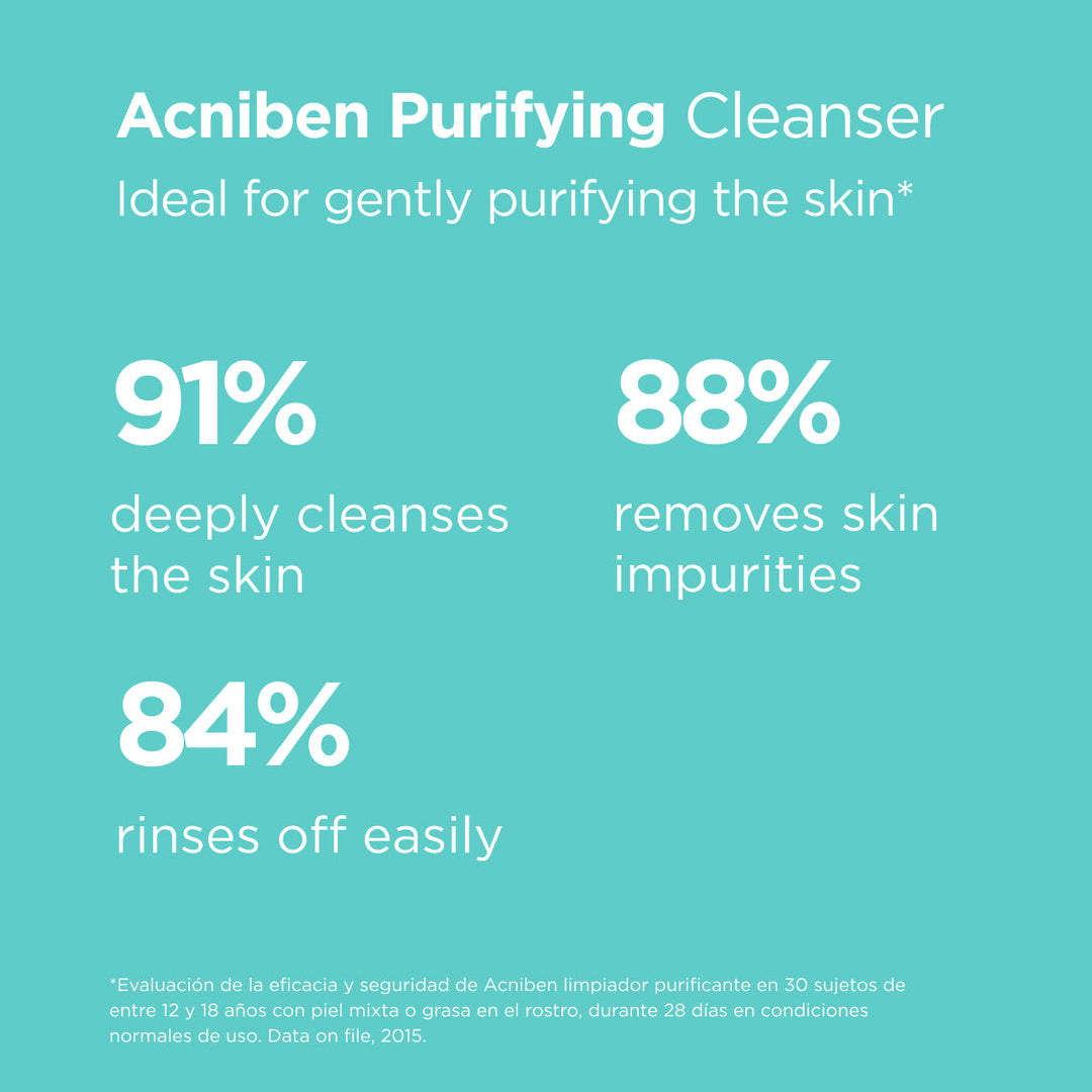 ISDIN Teen Skin Acniben Purifying Foam Cleanser for oily acne-prone skin, controls sebum, deeply cleanses, and removes impurities.
