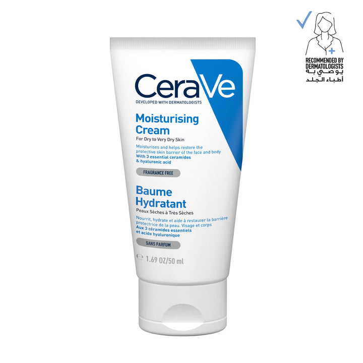 CeraVe Moisturising Cream 50ml tube for dry skin hydration with ceramides and hyaluronic acid
