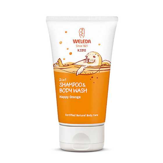 Weleda Kids 2In1 Shampoo and Body Wash Happy Orange 150ml tube.