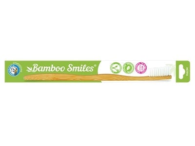 Bamboo Smiles Toothbrush Adult Medium White in eco-friendly packaging.