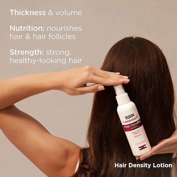 ISDIN Lambdapil Anti-Hairloss lotion spray for hair density and strength with melatonin, ginkgo biloba, and biotin