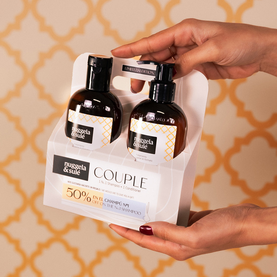 Nuggela Imperial Conditioner and N1 Shampoo 250ml set, featuring red onion extract for anti-hair loss, vitality, and shine, 50% off promotion.