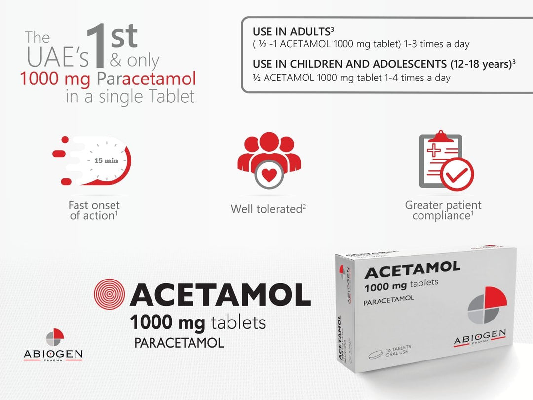 Acetamol Paracetamol 1000mg Tablets 16s