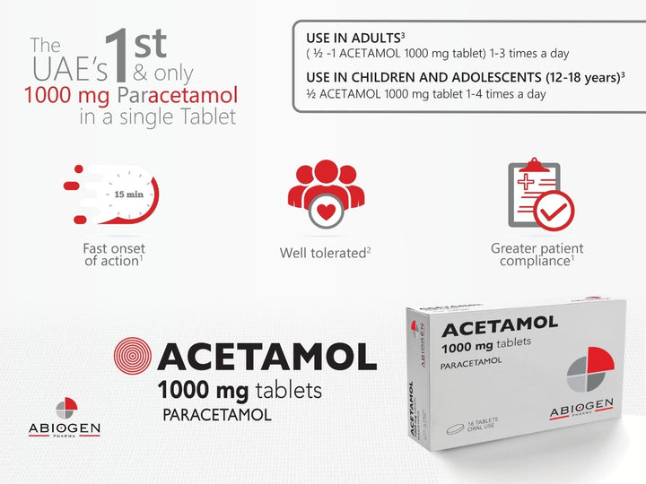 Acetamol Paracetamol 1000mg Tablets 16s