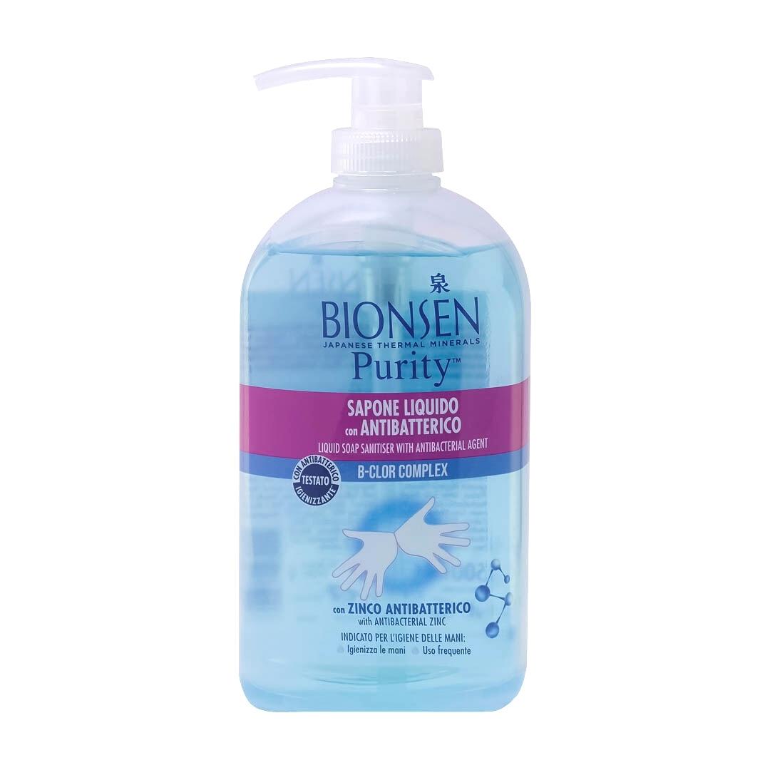 Bionsen Purity Antibacterial Liquid Soap 500 ML with Thermal Oligominerals and Antibacterial Zinc for deep hand cleaning.