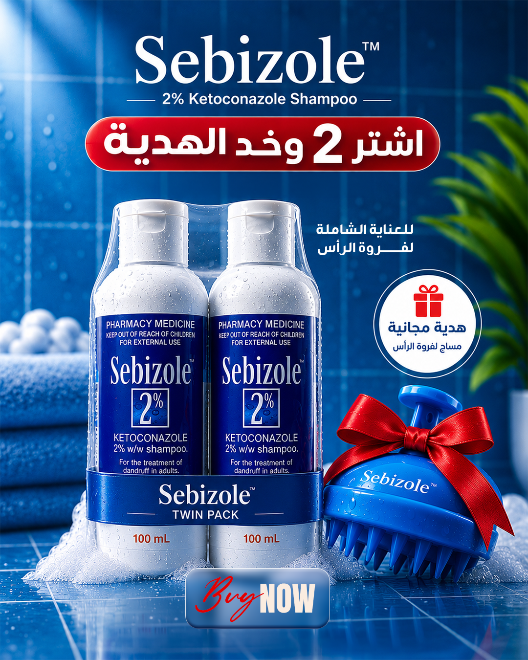 Sebizole Twin Pack 2 x 100ml + Free Scalp Massager