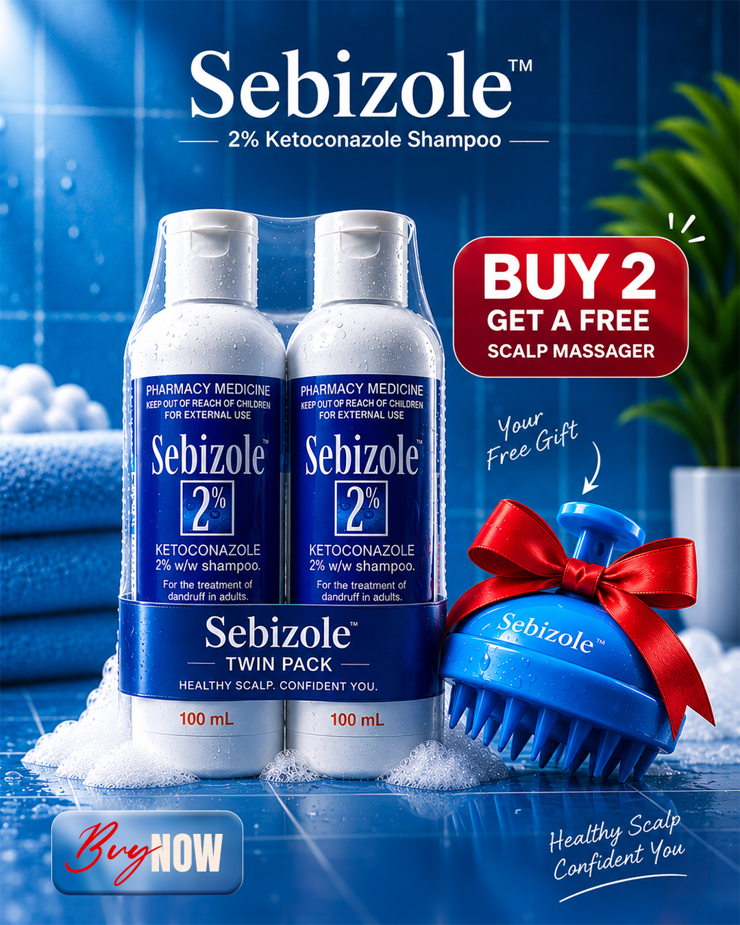 Sebizole Twin Pack 2 x 100ml + Free Scalp Massager