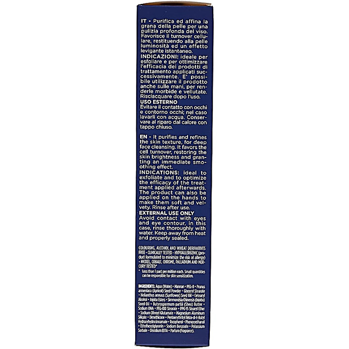Back of a blue skincare product packaging with text on a white background-1