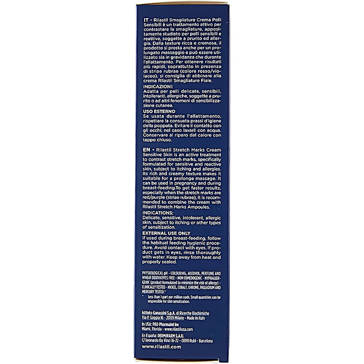 Back of a cosmetic product packaging with text on a white background