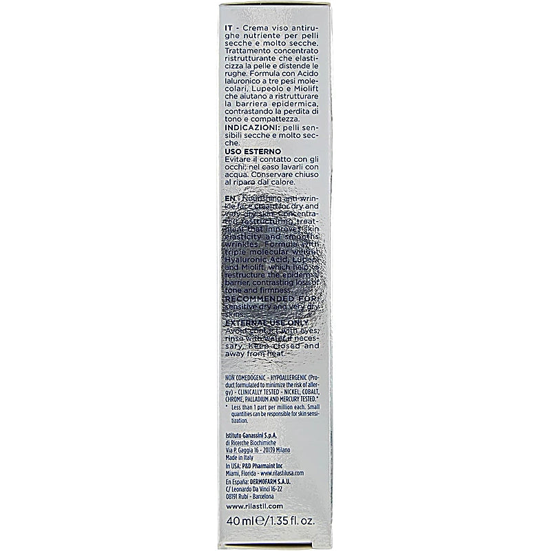 Back of a skincare product packaging with text on a white background