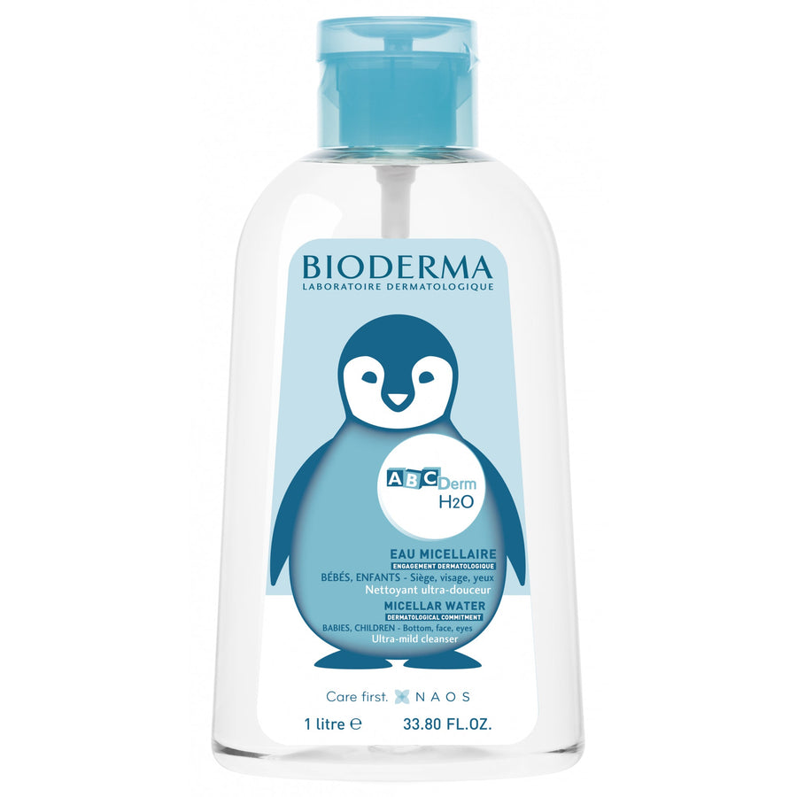 Bioderma ABCDerm H2O 1 Liter - Family-sized baby micellar water.