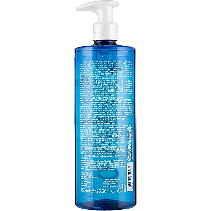 Blue bottle with pump dispenser on a white background