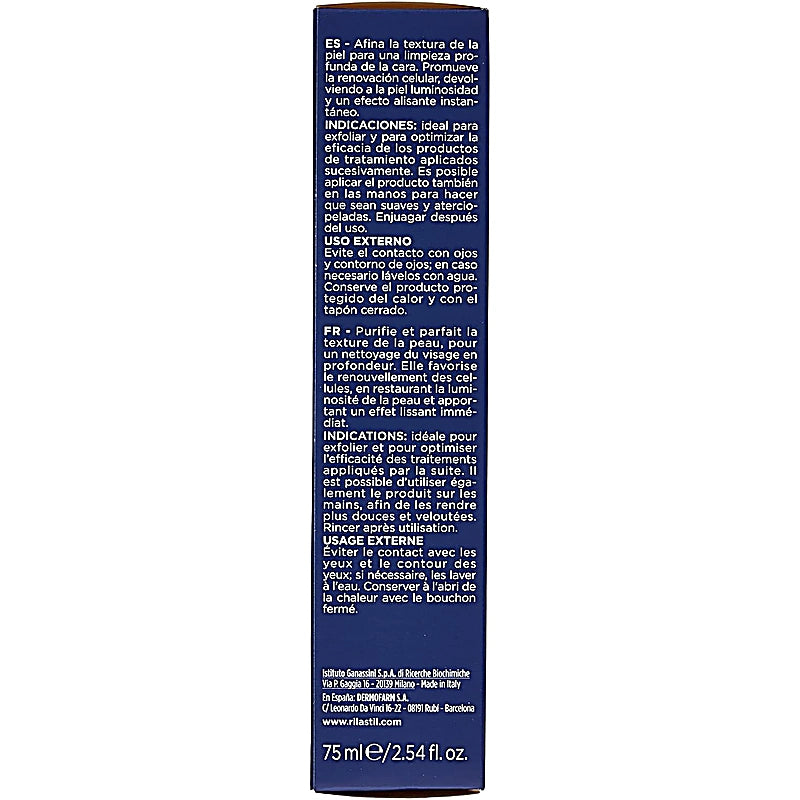 Blue skincare product packaging with text on a white background