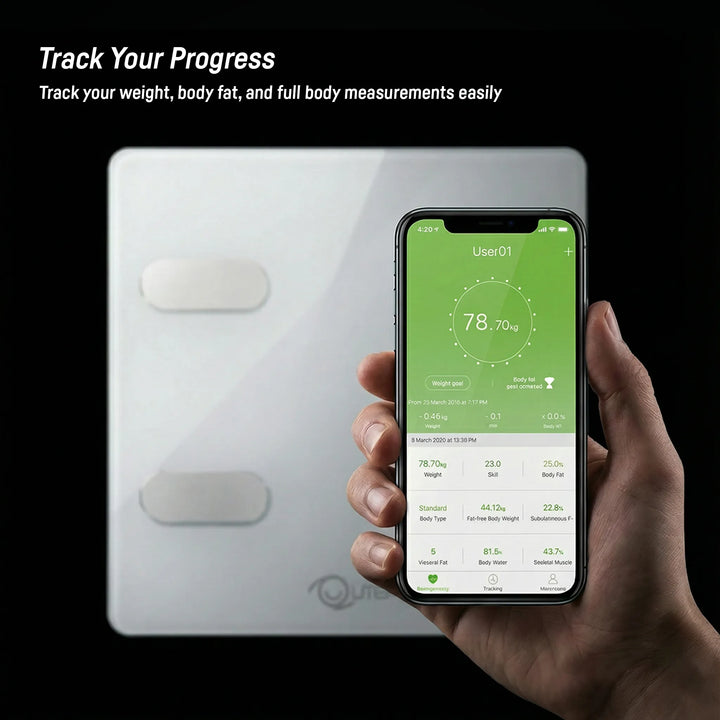 QUTEK QCS20G WHITE STEPS BODY COMPOSITION SCALE