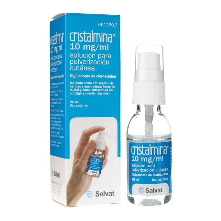 Cristalmina 10mg/ml Spray 25ml antiseptic for wound care, available with free delivery across the UAE from Medicina Online Pharmacy.