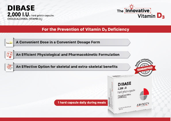 Dibase 2000.I.U. capsules bottle with 30 hard gelatin capsules containing vitamin D3 cholecalciferol