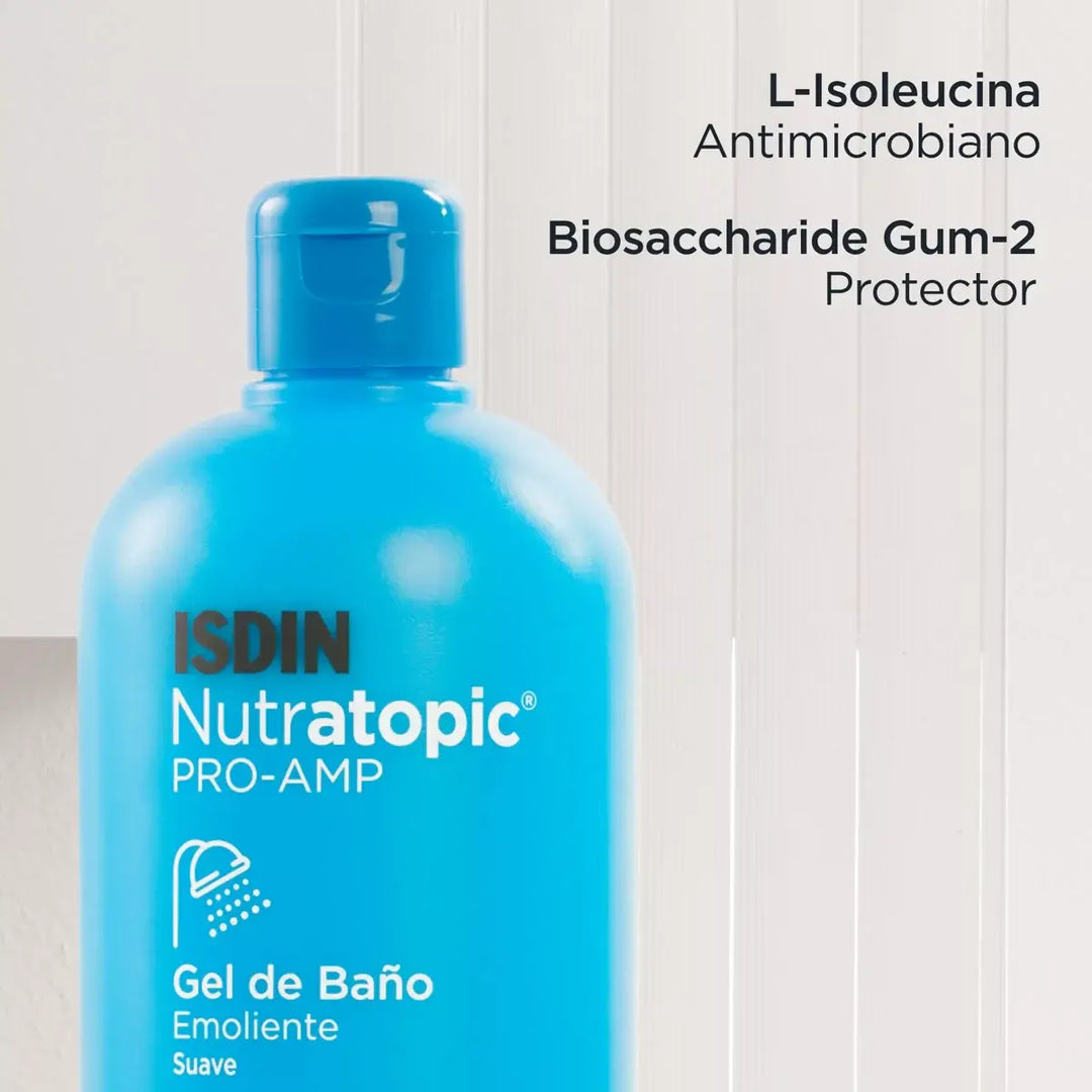ISDIN Nutratopic Pro-AMP emollient bath gel for atopic skin, moisturizing and gentle cleanser