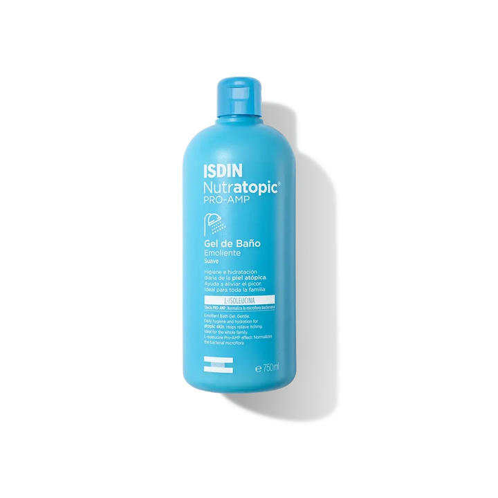 ISDIN Nutratopic Pro-AMP emollient bath gel for daily atopic skin care and hydration 400ml bottle