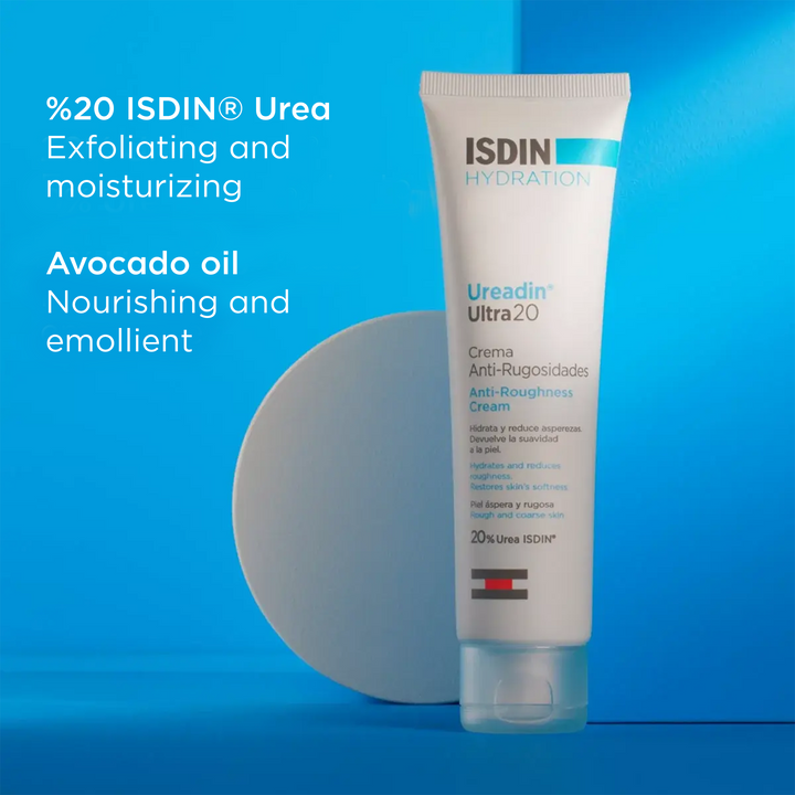 ISDIN Hydration Ultra20 Ureadin Anti-Roughness Cream 100ml for dry, rough skin moisturizing and exfoliating with 20% Urea and avocado oil