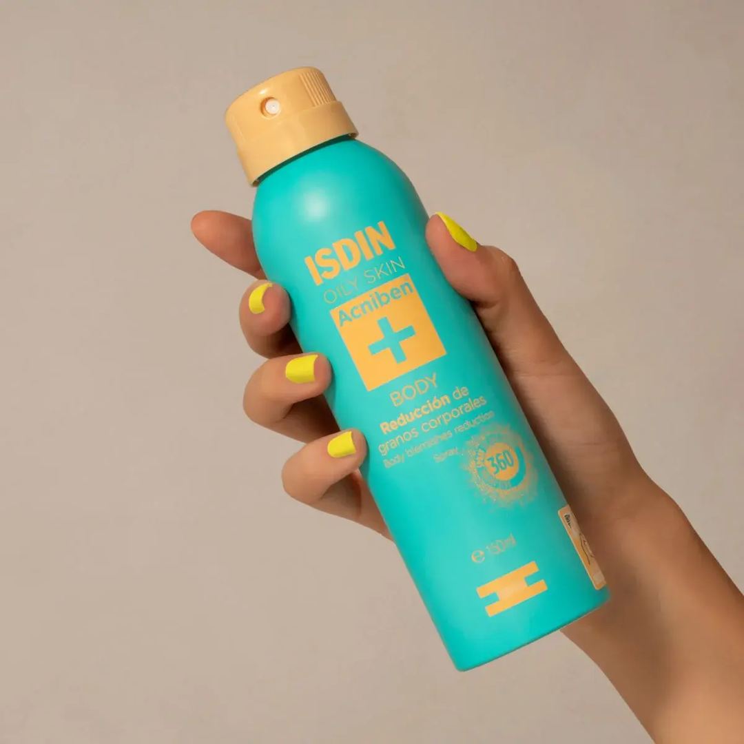 ISDIN Teen Skin Acniben Body Blemishes Spray 150ml for oily, acne-prone skin with salicylic and glycolic acid, easy 360 spray application