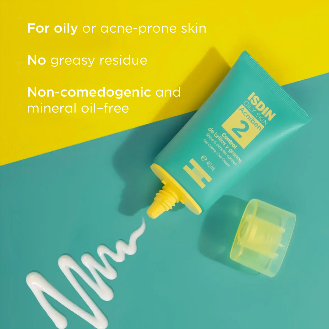 ISDIN Teen Skin Acniben Oil-Control Gel-Cream for oily acne-prone skin with non-greasy, non-comedogenic formula and hyaluronic acid moisturizer