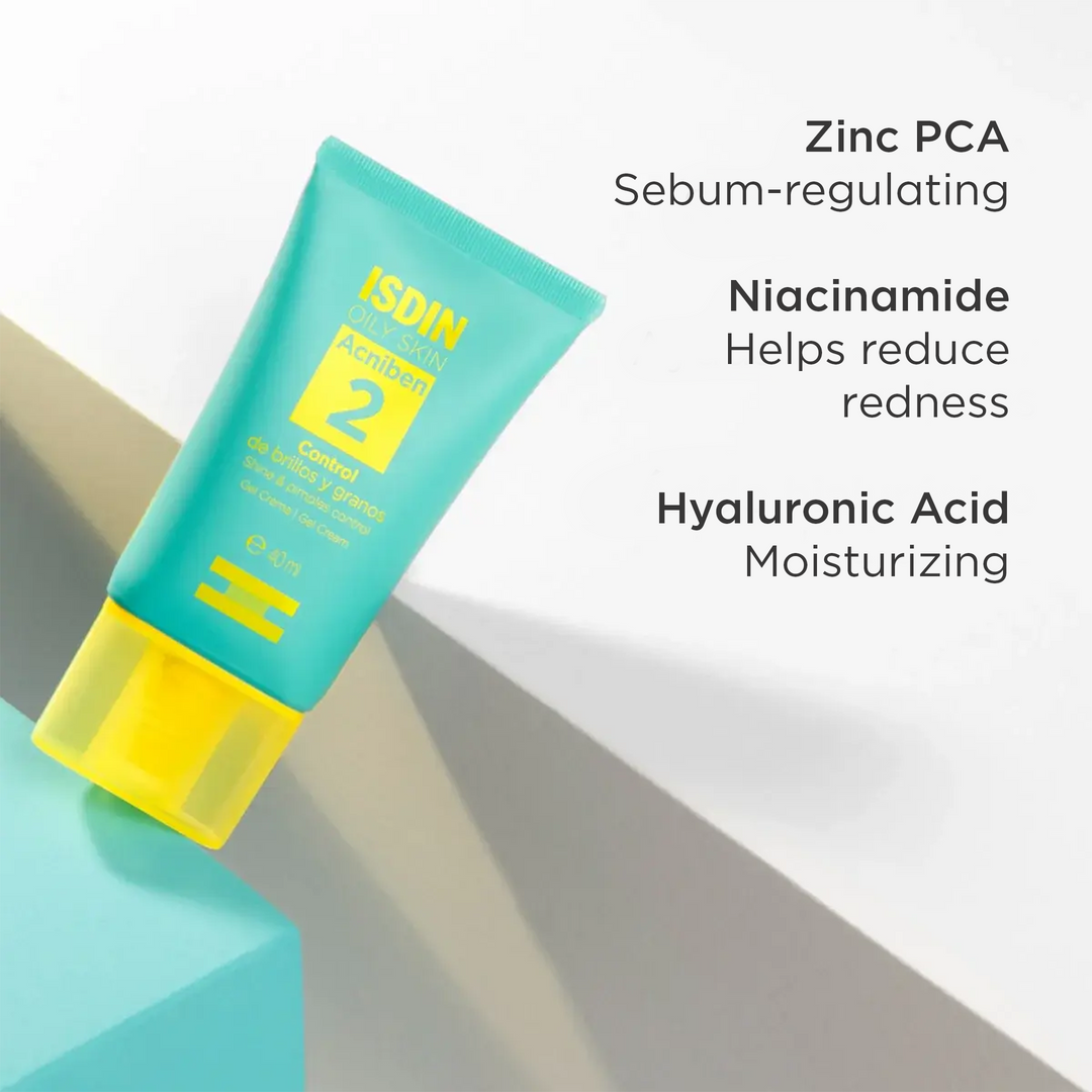 ISDIN Teen Skin Acniben Oil-Control Gel-Cream 40ml for oily skin with zinc PCA, niacinamide, and hyaluronic acid, mattifying and moisturizing formula