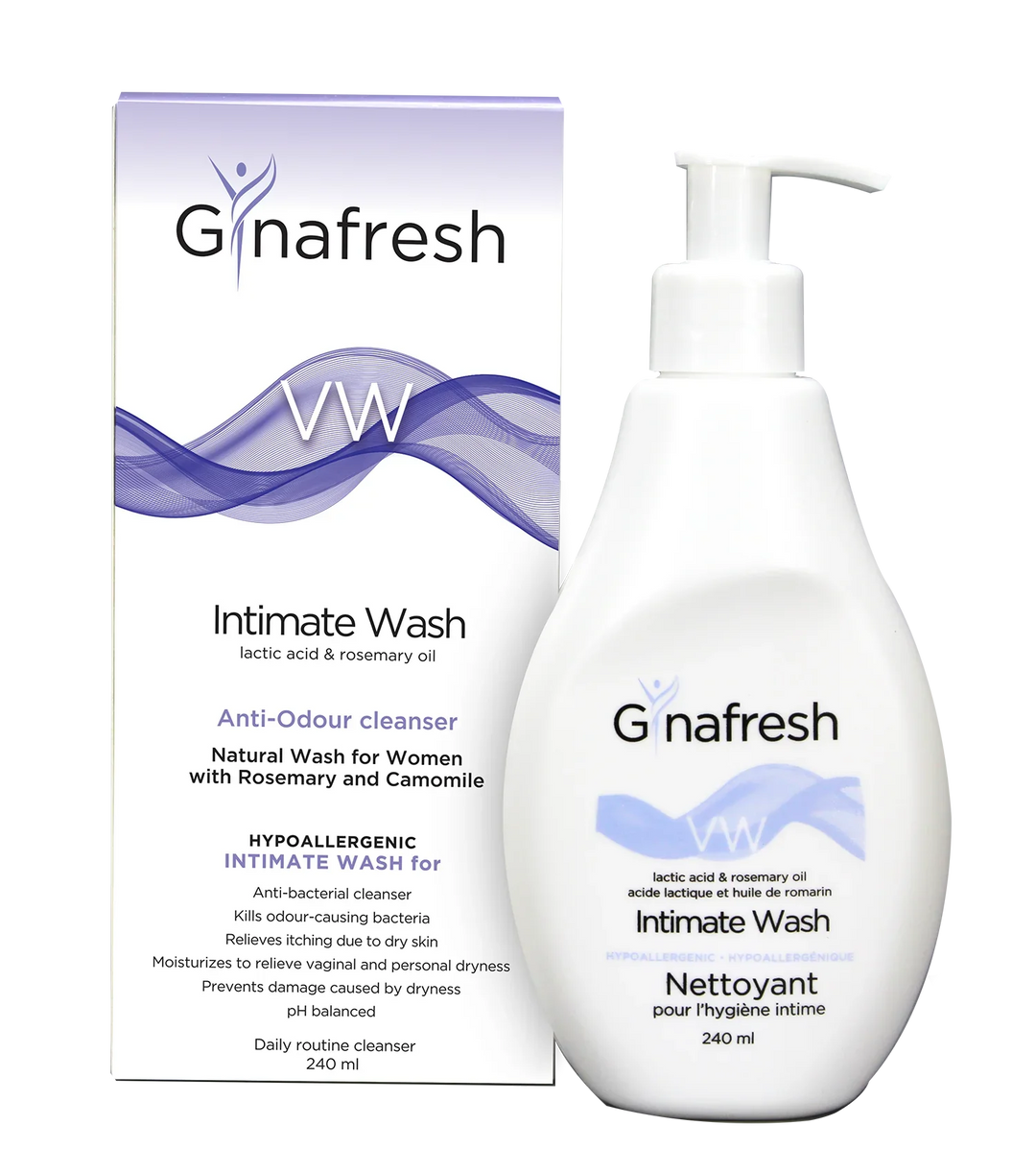 Gynafresh VW Intimate Wash 240ml bottle and packaging.