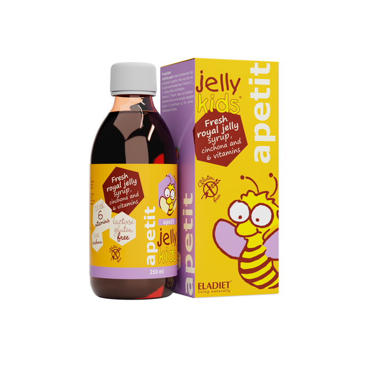 Jelly Kids Appetit syrup bottle and packaging on a white background