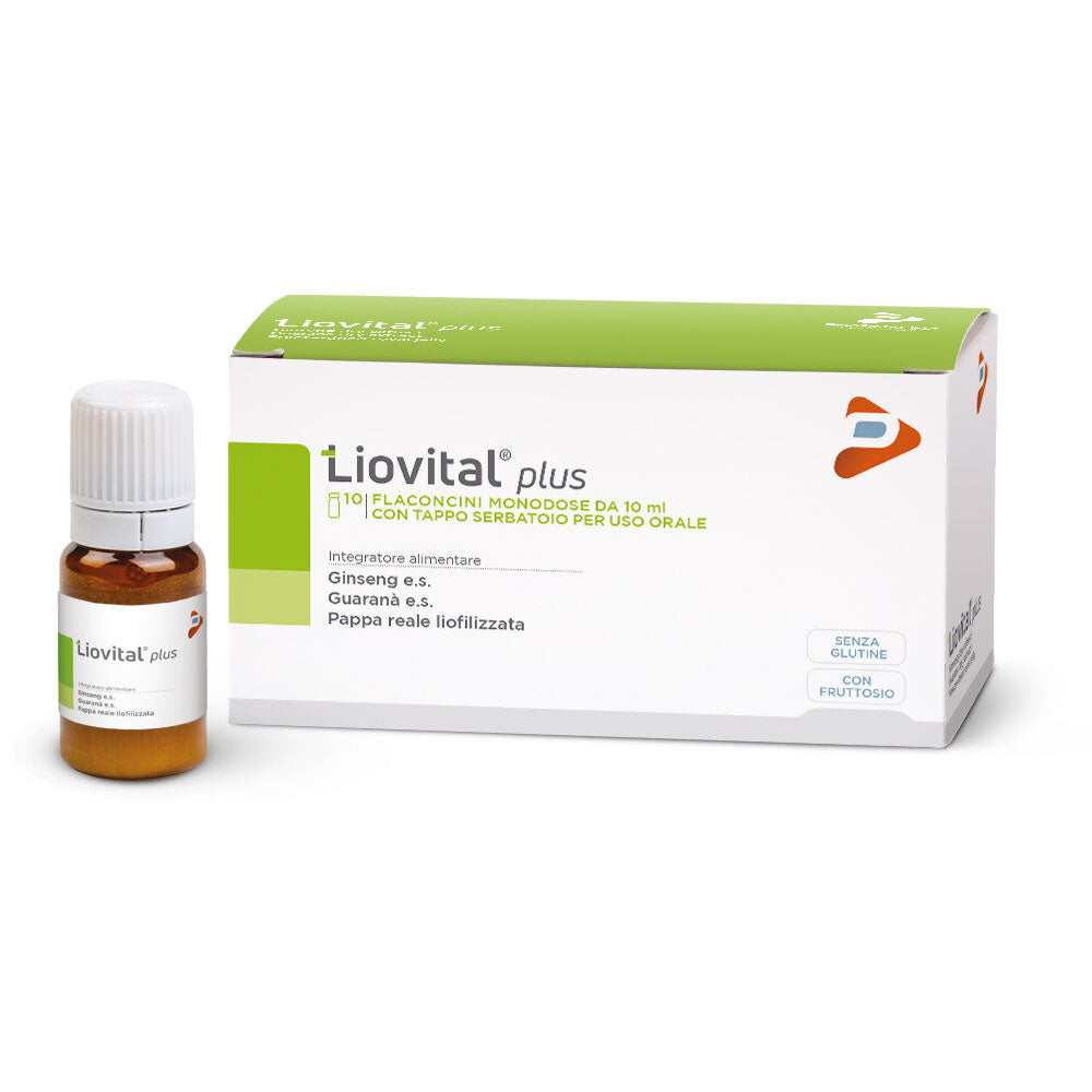 Liovital Plus Vial 10s with Ginseng, Guarana, and freeze-dried royal jelly for fatigue relief.
