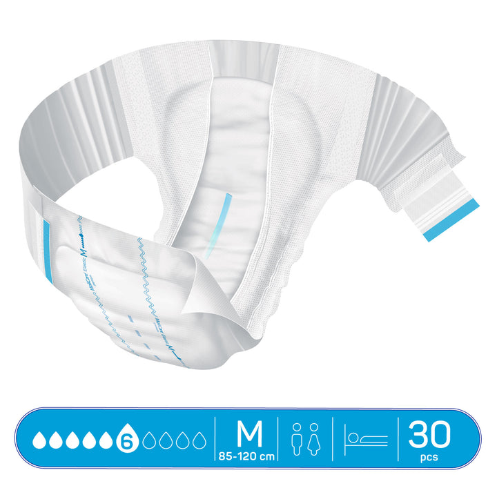 Molicare Premium Elastic Diaper M 30s with elastic-fix system, medium size for adult incontinence, 30 pack.