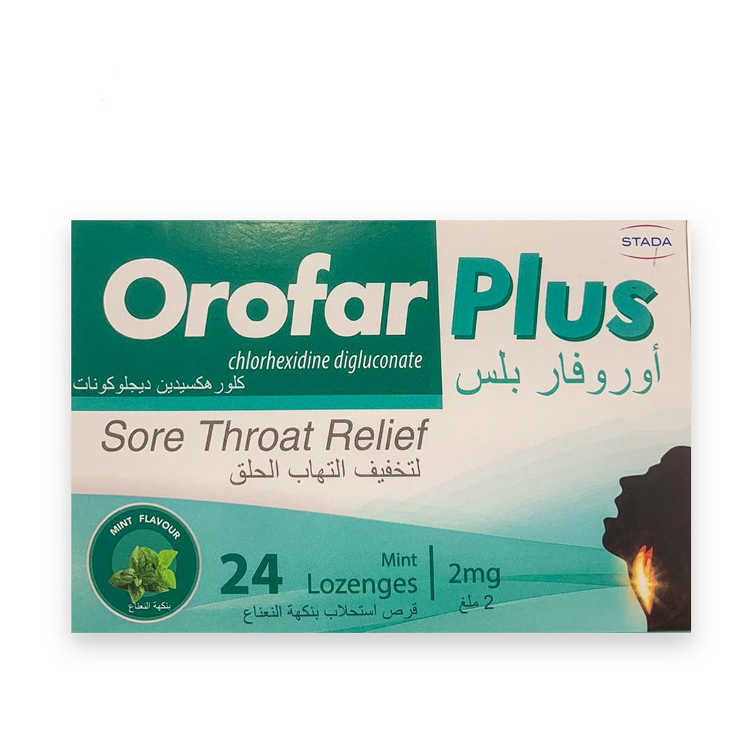 Orofar Plus Mint Lozenges 24 pack for sore throat relief.