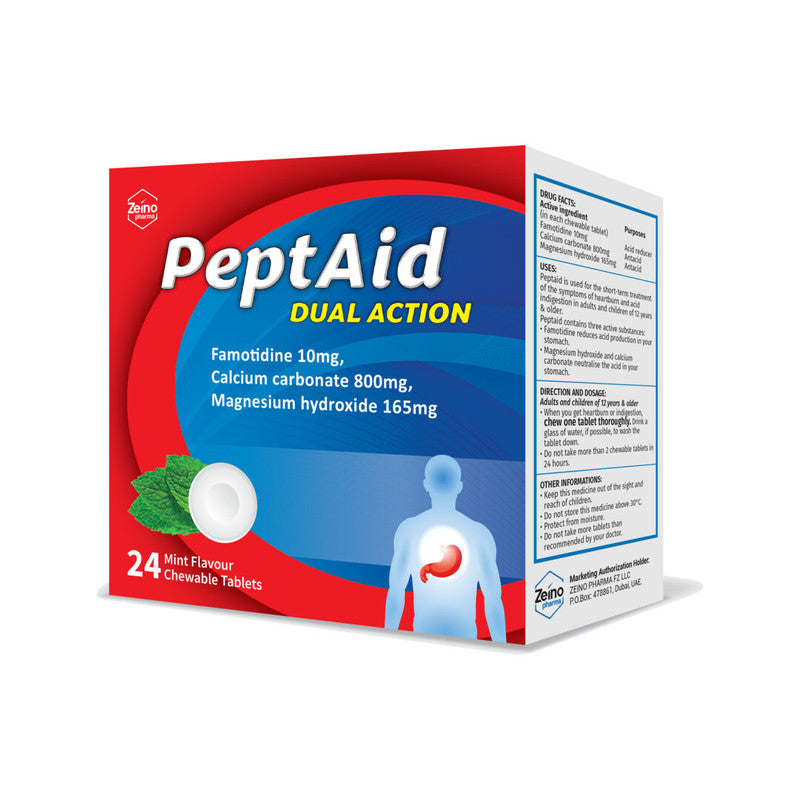 Peptaid Dual Action Mint Flv Chewable Tab 24S