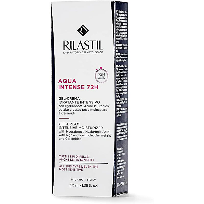 Rilastil Aqua Intense 72H skincare product packaging on a white background