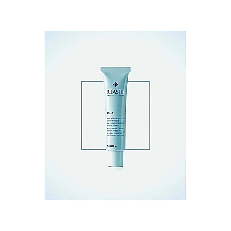 Rilastil Aqua skincare product on a light blue background