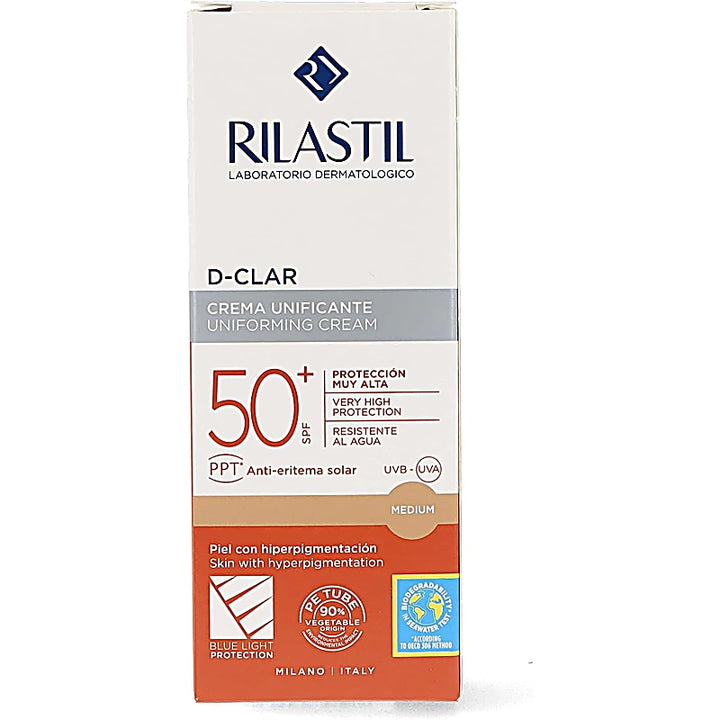 Rilastil D-Clar sunscreen cream packaging on a white background