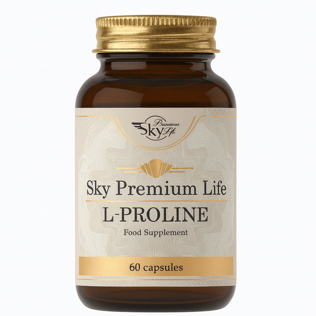 Sky Premium Life L-Proline supplement bottle on a white background