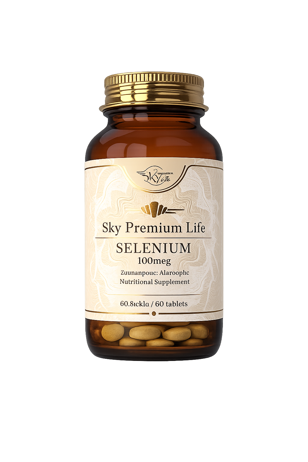 Sky Premium Life Selenium supplement bottle on a white background