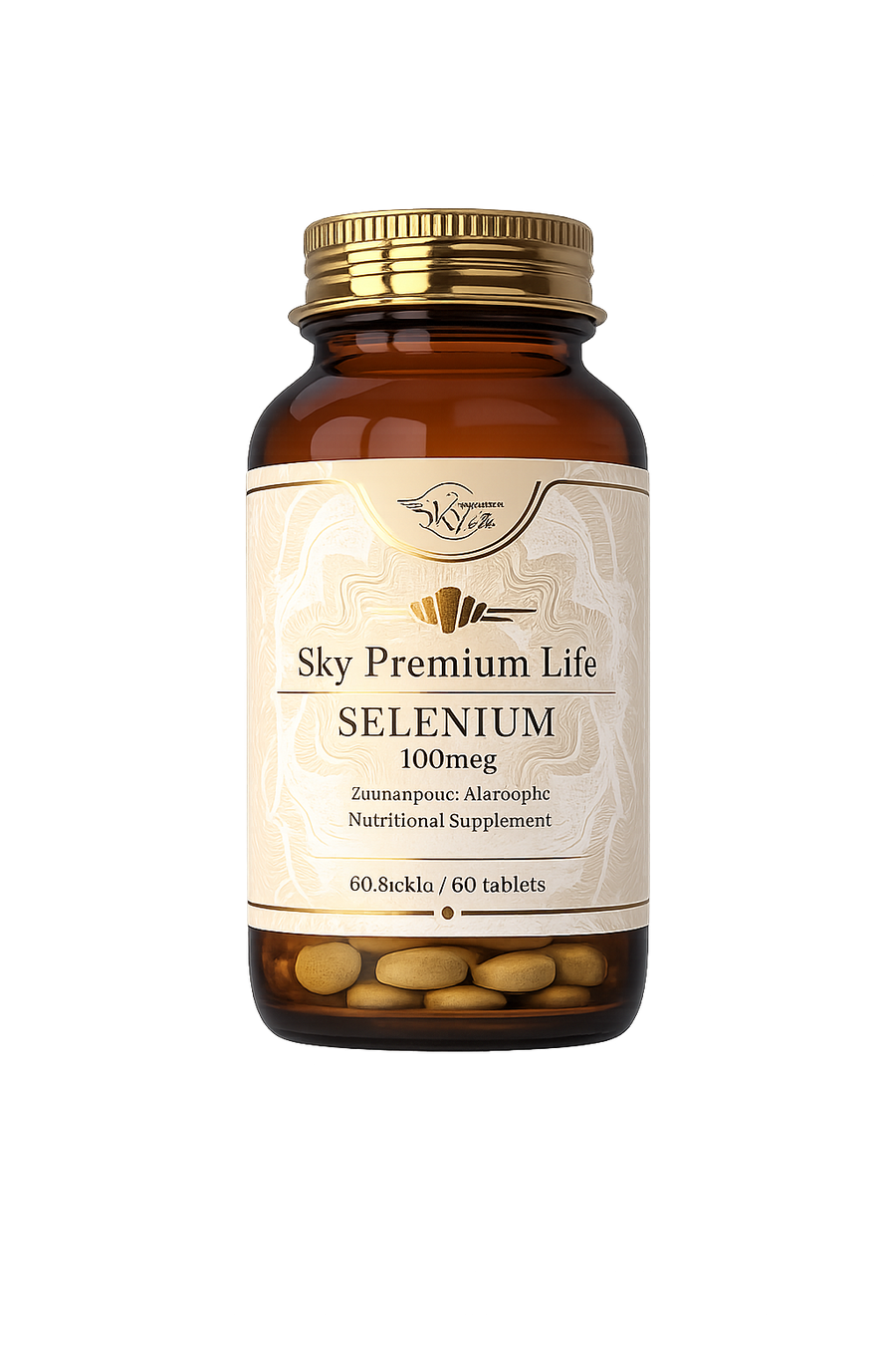 Sky Premium Life Selenium supplement bottle on a white background