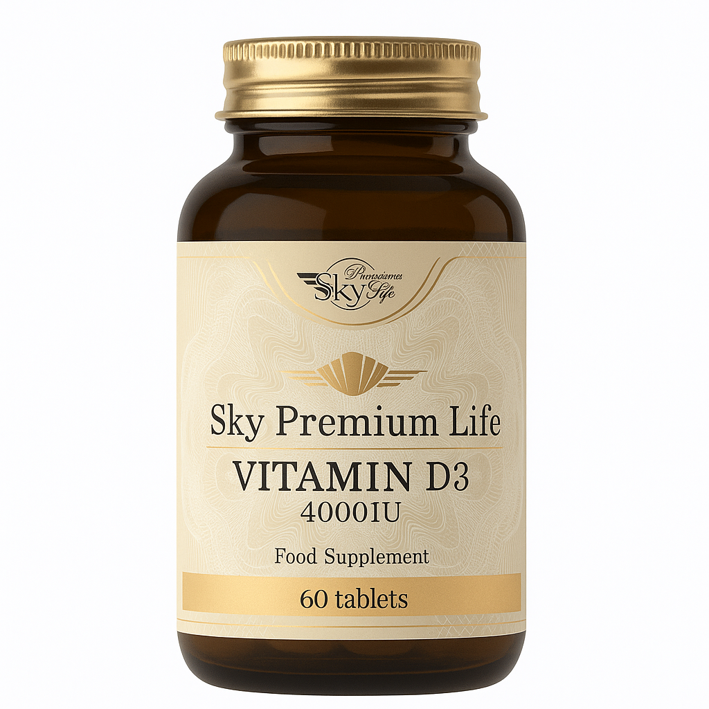 Sky Premium Life Vitamin D3 supplement bottle on a white background