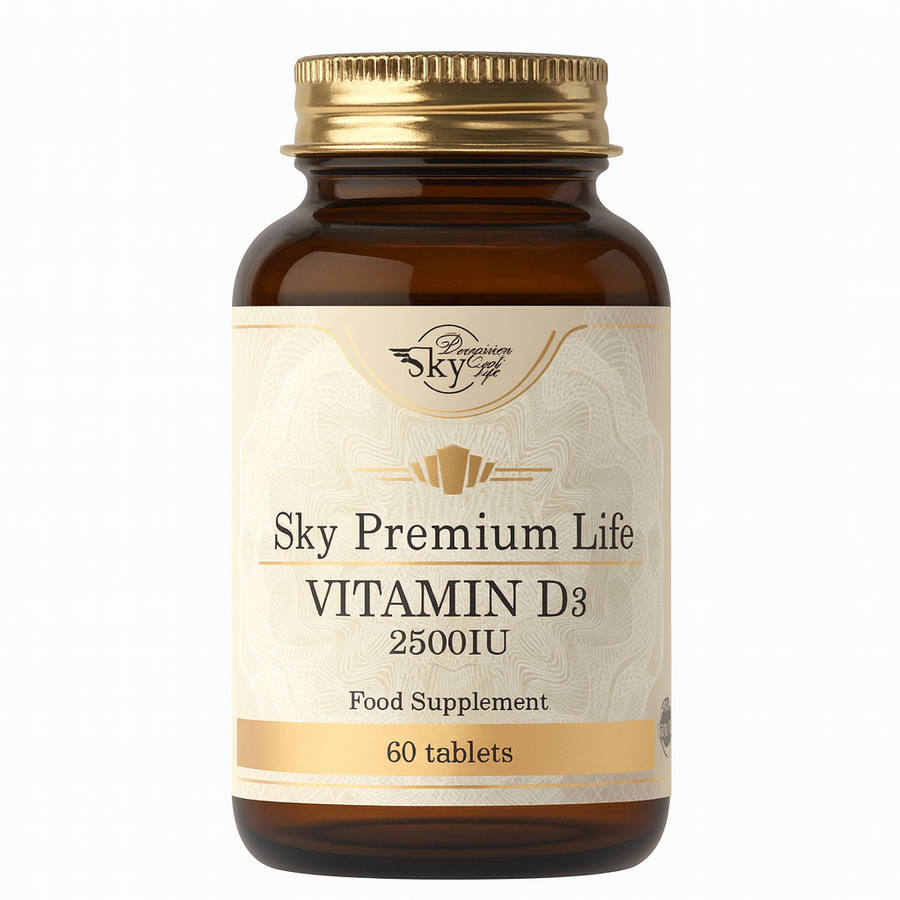 Sky Premium Life Vitamin D3 supplement bottle on a white background1