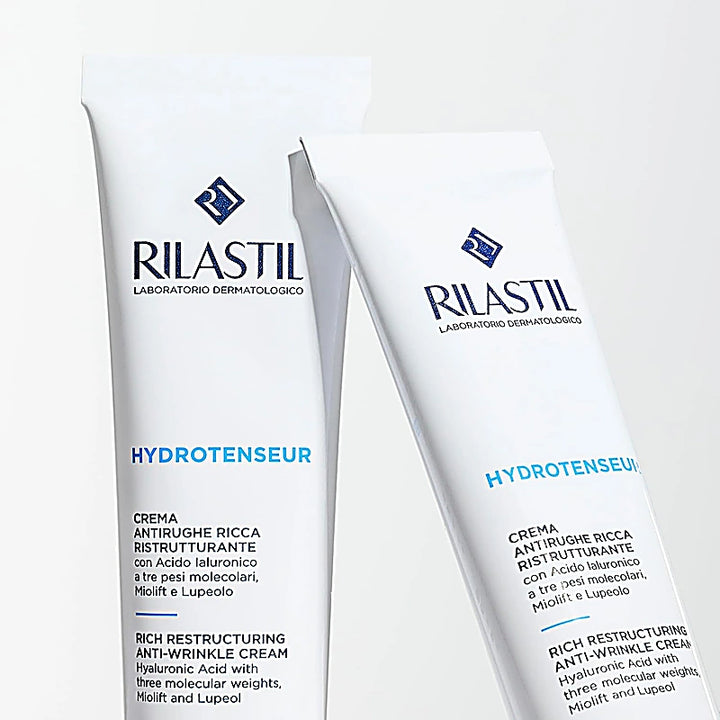 Two Rilastil Hydrotenseur skincare products on a white background