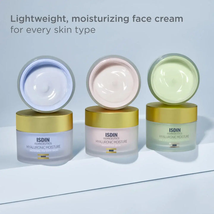 ISDINCEUTICS Hyaluronic Moisture Cream jars for normal to dry skin with lightweight hydrating formula and antioxidants